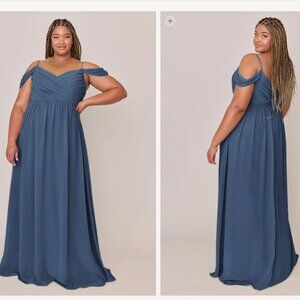 Revelry Lily Chiffon Bridesmaid Dress Dusty Blue Sz 14 EUC